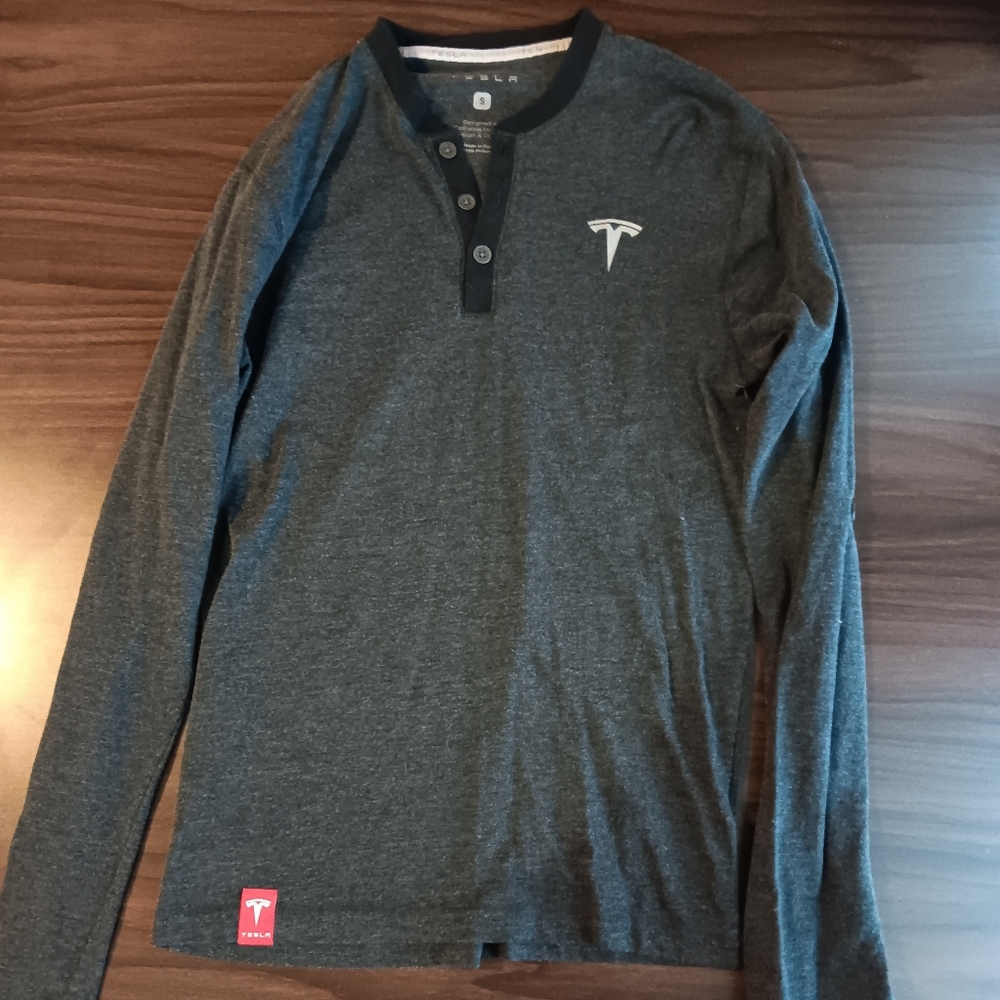 Tesla Charcoal Long Sleeve Henley Shirt